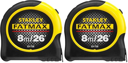 STANLEY FATMAX Tape Measure Blade Armor 8 M Metric and 26 FT Imperial Shock Resistant with Mylar Coating and Cushion Grip 0-33-726 (Pack of 2)