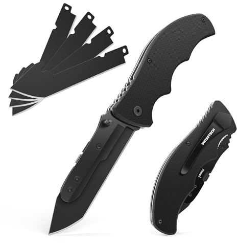 Swiss+Tech Navaja Plegable Bolsillo, Mango G10 y Cuchillas Intercambiables