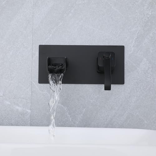 Grifo Lavabo Cascada Pared Empotrado Grifería Mezclador Bañera Empotrado Grifería Baño Monomando Agua Fría Y Agua Caliente Negro