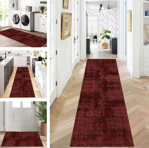 ZUZEKU Abstrakte Läufer Flur Küche Waschbar rutschfest 50X80cm Vintage Rot Lang Küchenteppich Flurteppich Teppich Fur Korridor Wohnzimmer Schlafzimmer Meterware Anpassbar