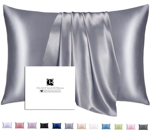 Ravmix Silk Pillowcase for Hair and Skin 21Momme Both Sides Mulberry Silk Pillow Case with Hidden Zipper, 1PCS, Standard 50×75cm, Lilac Grey