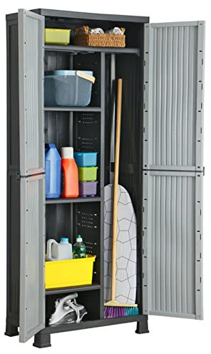 ShGaxin Kunststoffschrank, Lagerschrank, Kunstoffschränke, Putzmittelschrank, Geräteschrank, Beistellschrank, Mehrzweckschrank, 68x39x171,5 cm