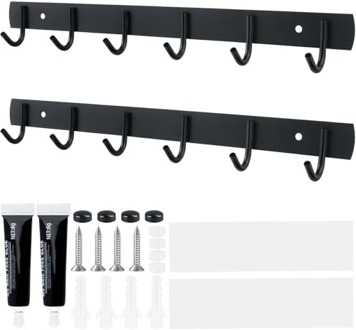Anuvice 2 Stück Kleiderhaken Wand, Hakenleiste Garderobe mit 6 Haken, Garderobenleiste Schwarz, Jackenhalter Wand für Flure, Küche, Badezimmer, Wohnzimmer, 32cm