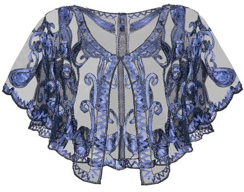 MINTLIMIT Women's 1920s Shawl Wraps, Sequin Lace Shrug Bolero Cardigan Party Dress Cover Up Flapper Evening Shawls Navy Blue