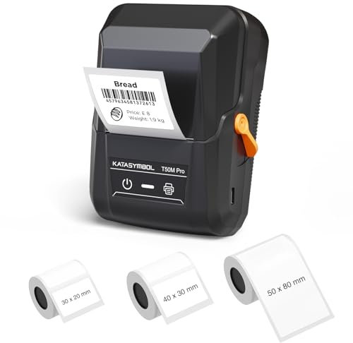 SUPVAN T50M Pro Etikettendrucker mit 3 weißer Etikettenrollen Value Pack, benutzerfreundliche Software mit 30 Schriftarten, 50+ Rahmen und 700+ Symbole