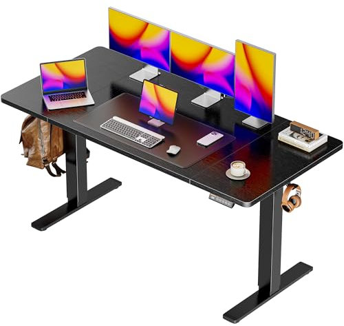 Huuger 55 x 28 Large Electric Standing Desk, Height Adjustable Computer Desk, 27.6 Deep Desktop, Stand up Gaming Office Table with 2 Hooks, 3 Preset Heights, for Home Office, Black