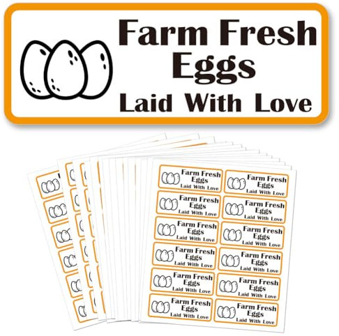 GOMAKERER 180 Pcs Farm Fresh Eggs Sticker, 2.5x6.7cm Unwashed Egg Carton Labels Yellow Borders PET Adhesive Egg Packaging Stickers for Box Container Carton Farm Supplies