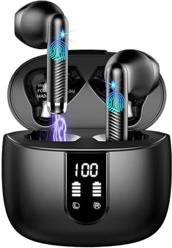 Wireless Earbuds, Bluetooth 5.4 Headphones in Ear 2025 Wireless Earphones with 4 ENC Mic, Mini Ear buds with HiFi Stereo Deep Bass, 56H Playtime Dual LED Display, Bluetooth Earbud IP7 Waterproof USB-C