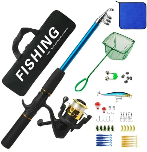 Generico Combo Canna da Pesca - Set Completo da Pesca, Canna da Pesca e Mulinello, Canna da Pesca telescopica, Borsa da Trasporto (A)
