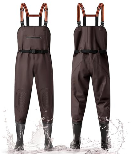 Simsky wasserdichte Wathose mit Stiefeln,Wathose herren wasserdicht,Verstellbare Riemen, Atmungsaktiv, für Angeln und Baustellen (44)