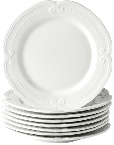 UIBFCWN 8 Pièces Assiette à dessert Ø 20 cm, Assiette à salade Porcelaine, Assiettes Plates en Porcelaine Blanche pour Petit déjeuner Salade, Assiette à Tapas, Pâtes, Gâteau