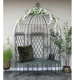 Garden Furniture, Green Metal Bird Cage Bench Wedding Love Seat, Vintage Dome Garden Seat, Fairtytale Decoration