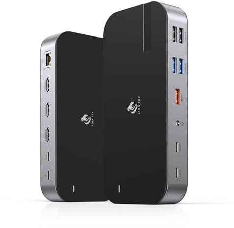 Estación de acoplamiento para laptop, estación de acoplamiento USB C 16 en 1, triple monitor, estación de acoplamiento USB C con 3 HDMI, PD 100 W, USB 3.1/3.0/2.0, RJ 45 Ethernet, SD/TF, audio para