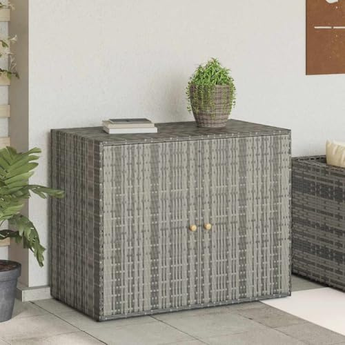 SDWEHO7 Gartenschrank mit 2 Türen, Balkonschrank, Vorratsschrank für Garten, Balkon, Terrasse, Robust und langlebig, 100 x 55,5 x 80 cm Grau Poly Rattan