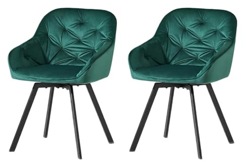 CLIPOP Samt Esszimmerstühle Drehbar 2er Set,Gepolstert Sessel Küchenstuhl mit Armlehne Freizeit Polsterstuhl Bequem Sitz Drehstuhl für Esszimmer Wohnzimmer Esszimmer, (2er Set, Grün)