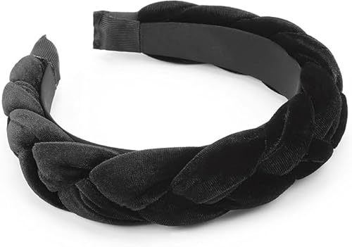Rutschfestes Elastisches Haarreifen, Stirnband Haarreifen für Sport & Fitness, Einfach zu Stylen Hairstyle Hairpin ohne Kopfschmerz,Geflochtenes Samt-Stirnband für Damen, Schwarz, Vintage-Design