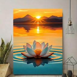 XBTYKPB Leinwandbild mit Sonnenaufgang und Lotusblume – Wanddekoration für Wohnzimmer, Schlafzimmer im klassischen Stil, Gemälde mit vertikaler Ausrichtung (50 x 75 cm/rahmenlos)