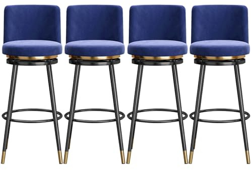 Moderna barstolar set om 4, sammetsbänkstol med metallram och stoppning, klädd snurrpall for matsal, hemmabar(Blue,75cm(29.5in))