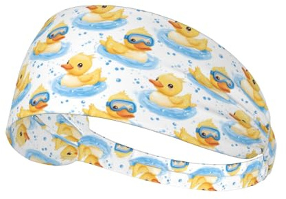 Diademas de entrenamiento para mujer – Bandas elásticas antideslizantes para la cabeza para el cabello de mujer, lindo pato natación, 1 banda estampada que absorbe la humedad para deportes, correr
