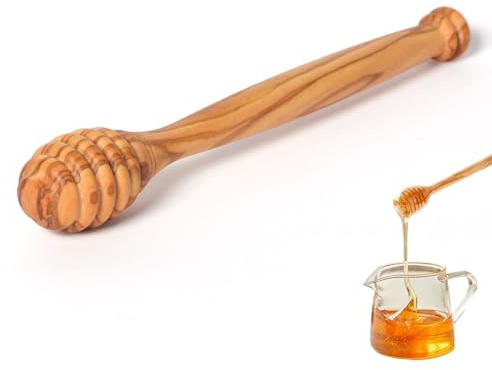 Olive Wood Honey Dipper - Durable & Warp-Resistant, Preserves Pure Honey Flavor | 6.3 Inch Traditional Honey Stirrer & Drizzler Stick (1 Pc)