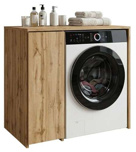 CraftPAK Waschmaschinenschrank geeignet für Waschmaschine & Wäschetrockner, Waschmaschinenschrank Überbauschrank, Badezimmermöbel Größe 66x97x62 cm, Wotan