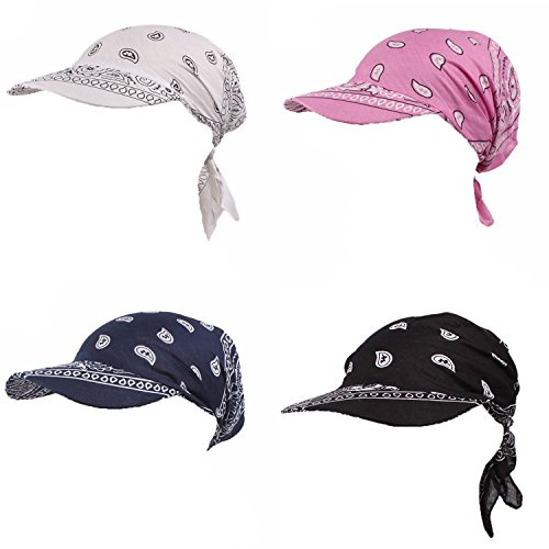 Womens Assorted Paisley Print Bandana Head Scarf Hat Summer Folding Anti-UV Golf Tennis Sun Visor Cap (4 Colors Set - 1)