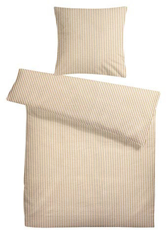 CARPE SONNO Seersucker Bettwäsche 135x200 Baumwolle | Gestreifte Bettwäsche Sommer Bettbezug 135 x 200 | Kühlende Sommerbettwäsche Bügelfreie Bettwäsche-Sets | Beige Weiße Bettwäsche Baumwolle 135x200