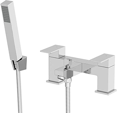 Architeckt® Ibbardo Bathroom Bath Shower Mixer Tap Handset Hose Attachment Square Twin Lever Handle for Bathtub Modern, Chrome