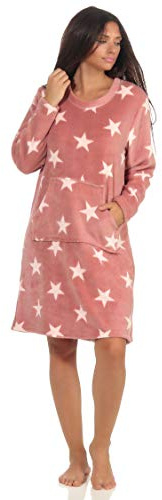 NORMANN-Wäschefabrik Damen Nachthemd Hauskleid in toller Sterne Optik aus kuschelig weichem Coral Fleece, Farbe:rosa, Größe:40/42