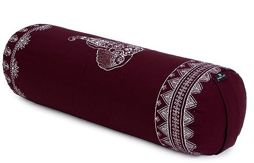 Yoga Studio Organic Buckwheat Designed Round Bolsters - Nature Collection (Raspberry - Aztec Elephant)
