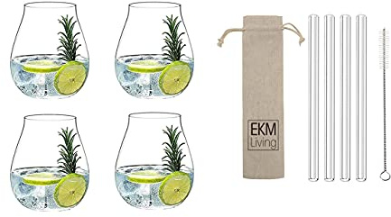 Riedel 5414/67 Gin Tonic Gläser Set 4 Stück + Gratis 4er Set EKM Living Edelstahl Strohhalme (Glas)