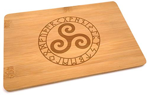 Samunshi® Holzbrett mit Gravur Triskele Runen aus Bambus Brett Schneidebrett klein Brotzeitbrett Holz Schneidebretter Holzbrett Küche