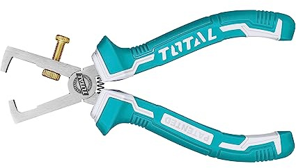 TOTAL - Pinza Spellafili | 160 mm | Ideale per Elettricisti | Sbuccia, Taglia e Crimpa Cavi | Alta Precisione | Realizzata in Cromo Vanadio | Manico Bimateriale
