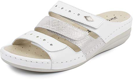 Jürgen Hirsch Ergo 01 - Sandalias para Mujer con Plantilla Intercambiable ergonómica con Soporte para Las articulaciones, Ideal también para Profesionales de la Salud, Color Blanco, Talla 41 EU