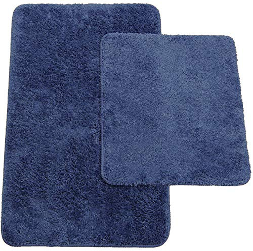 Brandsseller Badematten 2er-Set Bestehend aus Badvorleger ca. 50/80cm und WC-Vorleger ca. 45/50cm - Hochflor Polyester mit Rutschhemmender Latex-Rückseite Blau