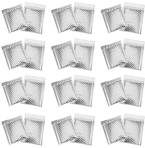 TOYANDONA 100 Pochettes Argentées à Bulles Rembourrées Auto-adhésives en Makrofol pour Emballage et Expédition, Format pour Bijoux et Coques de Téléphone