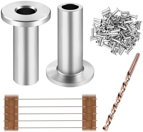 CKE Paquete de 50 fundas protectoras de acero inoxidable T316 para barandilla de cable de cuerda de alambre de 1/8 pulgadas, barandilla de bricolaje T316 grado marino, vienen con una broca gratis