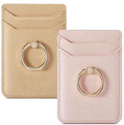 BIAJIYA Phone Card Holder RFID Leather Wallet Credit Adhesive Cell Case Stick-on Card Holder for Women and Men Back of Phone for Most of Smartphones