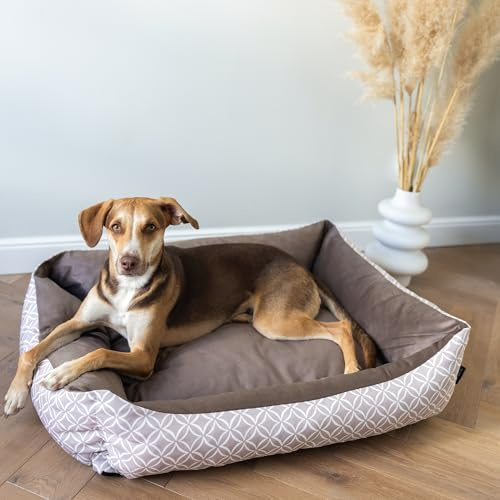 4L Textil OTTO Kuscheliges Hundebett Bezug abnehmbar und waschbar Hundekorb mittelgroße Hunde Hundekissen flauschig Hundekörbchen Hundesofa Braun (120x100 cm, Braun)