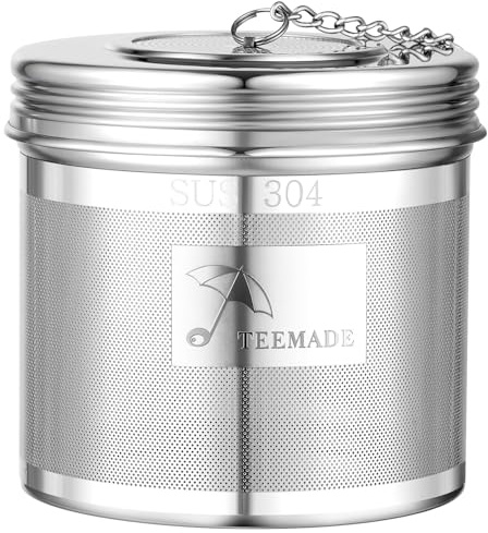 TEEMADE Extra Large Tea Infuser -304 Tea Filter with Threaded Lid & Chain Hook-Perfect for Loose Leaf Tea,Cooking,Herbs,Iced Tea & Soup - Extra Fine Mesh Tea Strainers