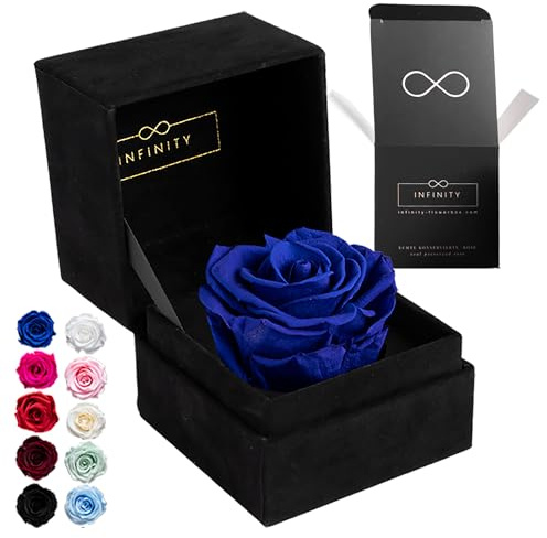 Infinity Flowerbox - 1 Echte Ewige Rose in aufklappbarer Rosenbox (3 Jahre haltbare konservierte Rose). Direkt in Geschenkbox als edles Geschenk für Frauen