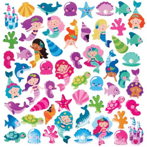 Baker Ross Autocollants en Mousse motif Sirène - Lot de 200, Autocollants pour Enfants (FC823)