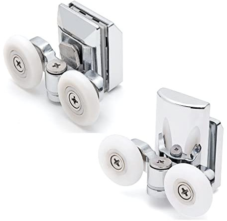 ShowerPart L067-L020 - 4 rotelle doppie per porta della doccia, in acciaio inox, diametro ruota 25 mm, altezza regolabile, caricata a molla per porte scorrevoli, spessore ruota 6 mm