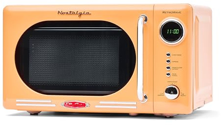 Nostalgia Countertop Microwave Oven with Easy Clean Interior- Retro Microwave with LED Display & Child Lock- Compact 0.7 Cu. Ft Oven With 12 Pre-Programmed Settings for any kitchen-700-Watts-Orange