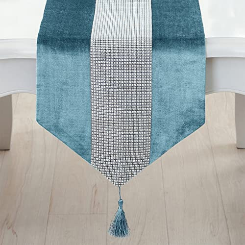 Deggodech Runner da Tavolo Moderno Grigio Runner Tavola con Strass Table Runner con Striscia Diamantata e Nappe per Matrimonio Natale del Ringraziamento Decorazione da Tavola (32x210cm, Blu)