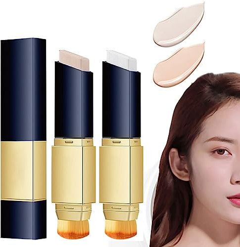 CERAVI Double-Sided Concealer with Brush, 2-In-1 White Foundation Stick, Double-Sided Makeup Brushes, Korean Double-Sided Foundation Concealer Brush Concealer Stick (Ivory+Nude)