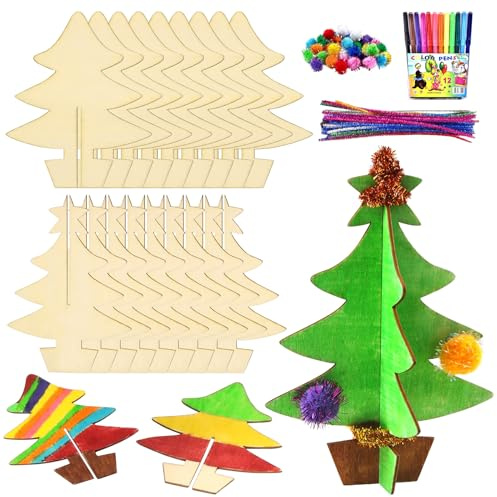 Set De Manualidades áRbol De Navidad, 10 Piezas áRbol De Navidad 3D DecoracióN NavideñA De Madera, Manualidades DecoracióN NavideñA para NiñOs, Set De Manualidades para NiñOs para Navidad (A)