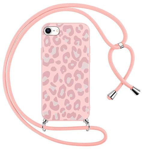 Foonary Handykette Hülle mit Band für Apple iPhone 8/7/SE 2020/SE 2022 4,7 Handyhülle, Aesthetic Kette Necklace Case mit Kordel zum Umhängen Silikon Schutzhülle Cover Schnur für iPhone 8, Leopard 1