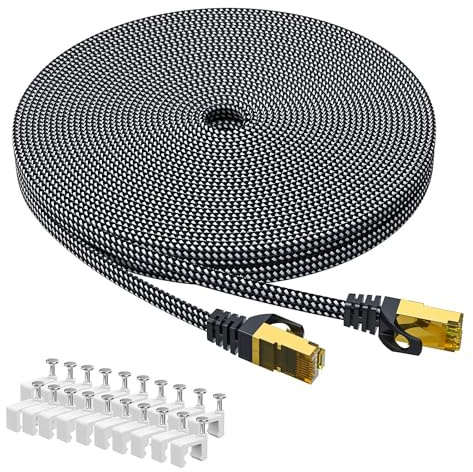 ARISKEEN Cat 8 Ethernet Kabel 40M, Cat8 Geflochten Flach Hochgeschwindigkeit (40Gbps 2000Mhz/s) Gigabit Rj45 STP Geschirmtes Internet Netzwerk Lan Patch Kabel Draht für Router Modem Panel