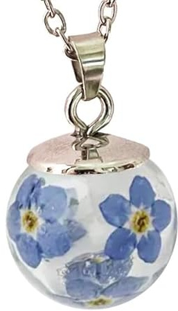 Aloha Non Ti Scordar di Me Esprimi un desiderio Vero Fiori Pendente Catena in Acciaio Collane Idea Regalo Donna Anniversario Compleanno Amica